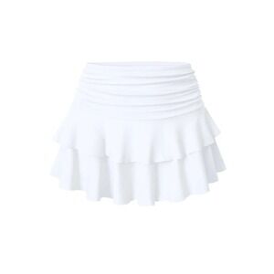 Women's‎ S Tiered Mini Skirt Short Pleated Retro White